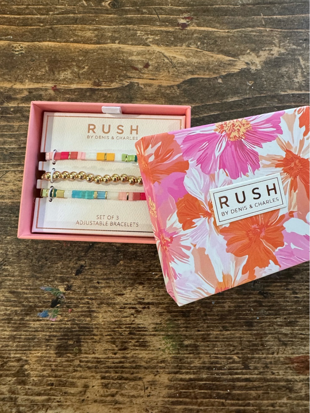 Trio of on trend bracelets - wear alone or stack them🩷💛💙by RUSH in pretty box!